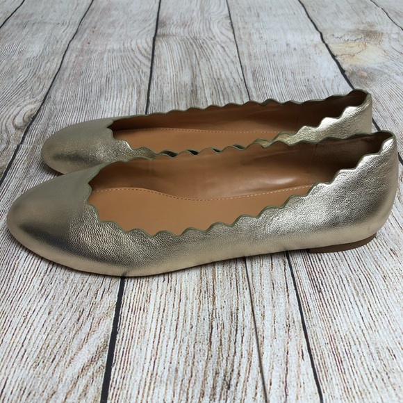 J Crew Metallic Gold Scalloped Ballet Flats 8.5 - Picture 6 of 11